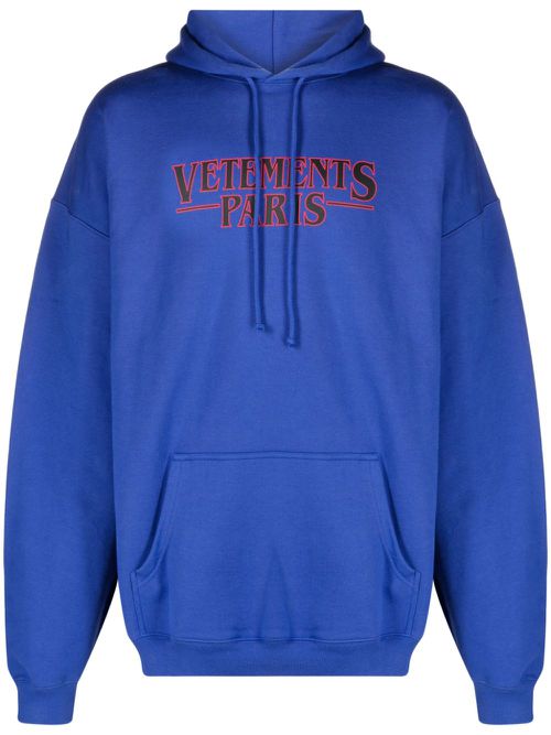 Logo-print cotton hoodie - Blue