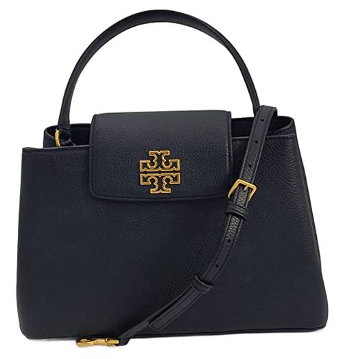 Tory Burch 140972 Britten Black With Gold Hardware Pebbled Leather Women's Satchel Bag