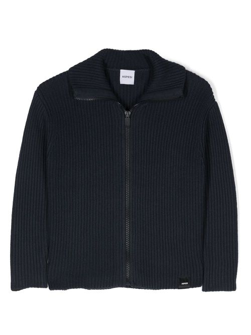 Ribbed-knit zip-up jumper - Blue