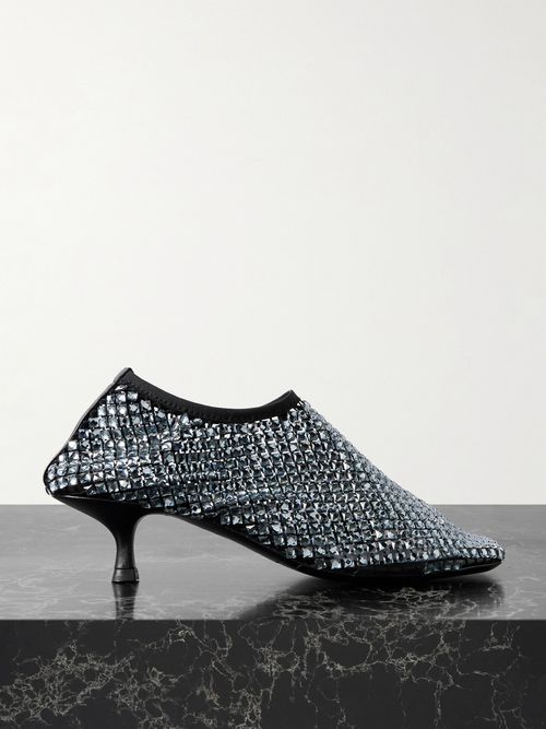 Minette Leather-trimmed Crystal-embellished Mesh Pumps - Gray