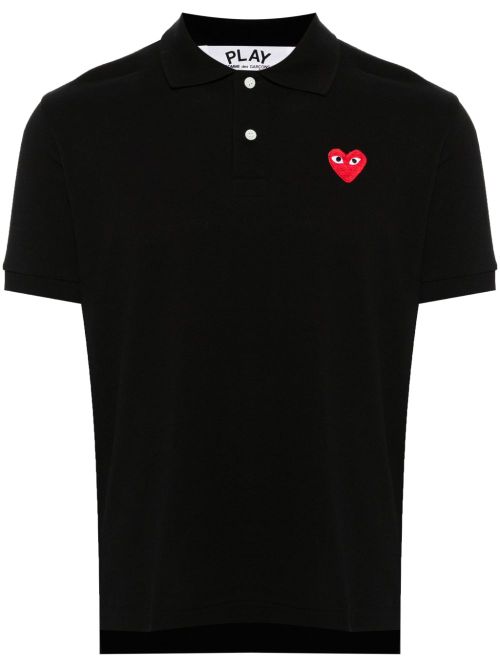 Heart-Patch Cotton Piqué Polo Shirt — Black