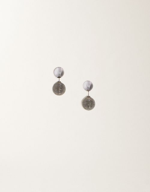 Double ball earrings in plexi and filo diamante, smoke