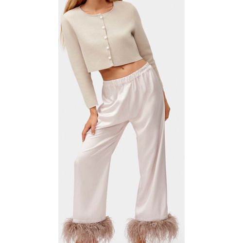 Sleepers Party Pyjamas Feather-Trimmed Satin Lounge Trousers - M