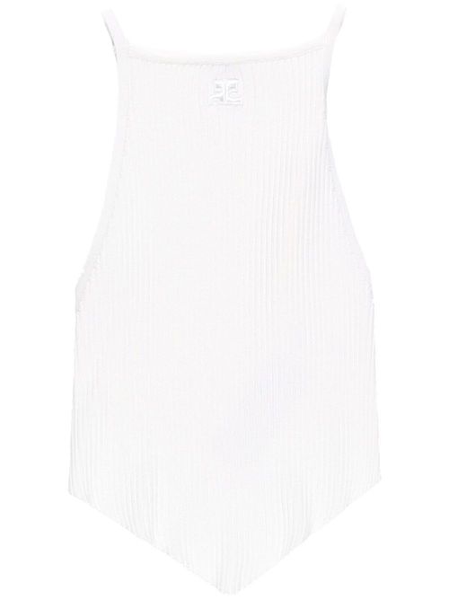 Ribbed-knit pointed-hem tank top - White
