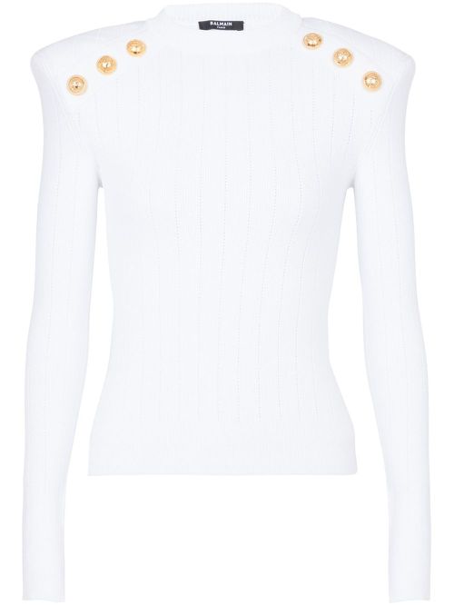6-Buttons knit jumper - White