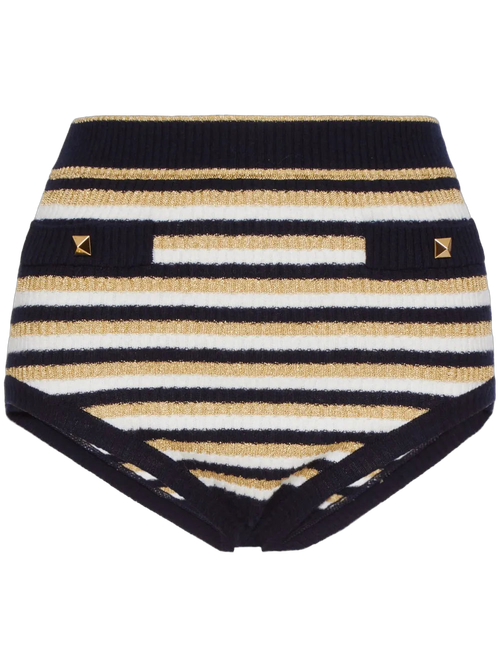 Striped Lurex Shorts — Navy
