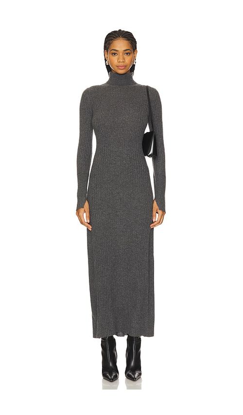 Guest In Residence Wide Rib Cashmere Turtleneck Dress in Charcoal - Charcoal. XL also in