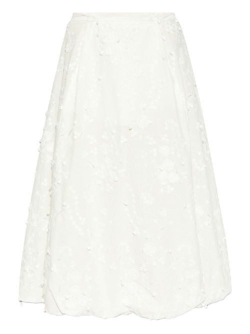 Fiamma floral-embroidered midi skirt - White