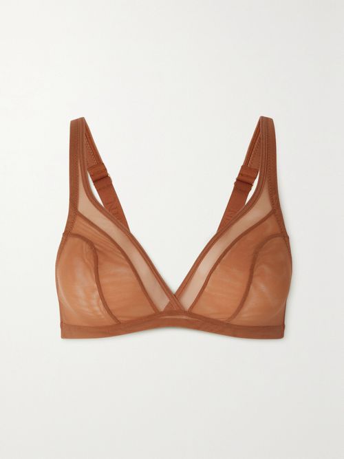Stretch-tulle Soft Cup Bra - Brown