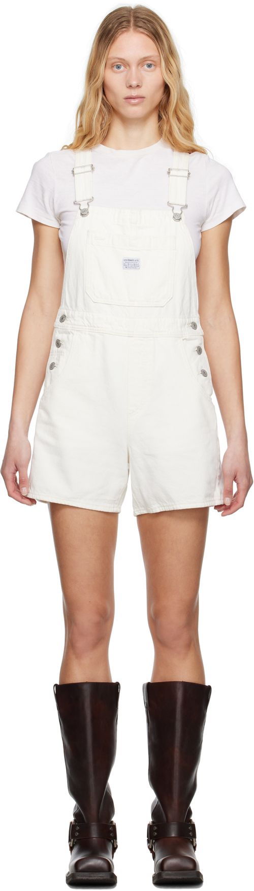 Levi's White Utility Short Denim Overalls