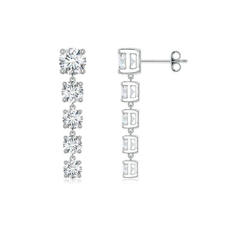 Angara 2.44 CTW Graduated Round Lab-Grown Diamond Five-Stone Dangle Earrings in Silver