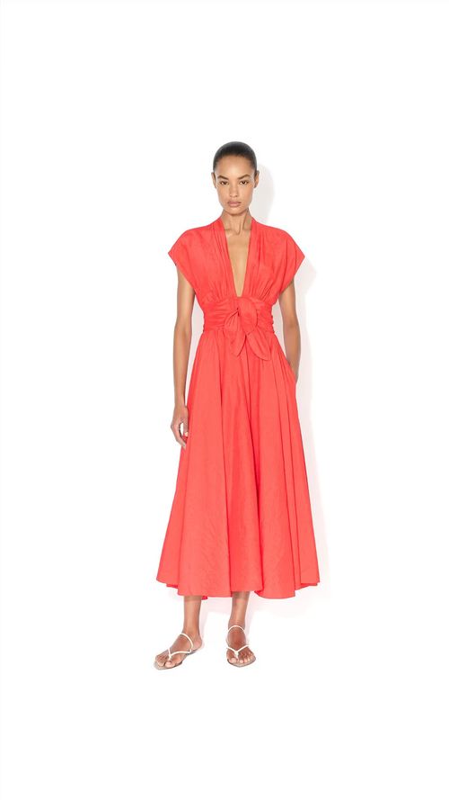 Maison Linen Wrap Dress — Red