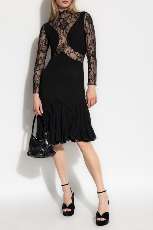Dress With Lace Inserts, Women's, Black