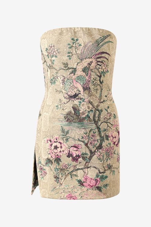 Mini Dress With Oriental Bird Print