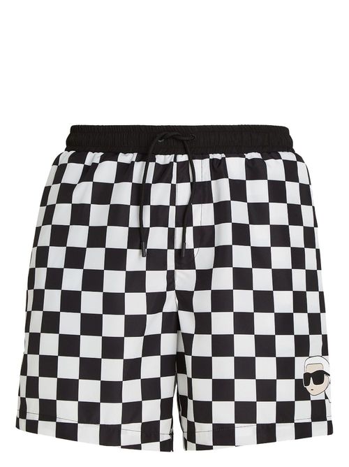 Ikonik Karl checked swim shorts - White