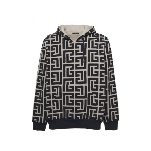 Geometric-Patterned Cotton Sweatshirt — Beige