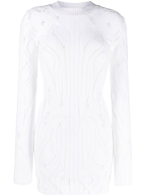 Open-knit long-line jumper - White