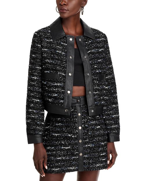 Faux Leather Trim Bomber Jacket - Exclusive