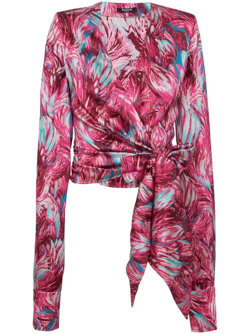 Feather-print silk blouse - Pink