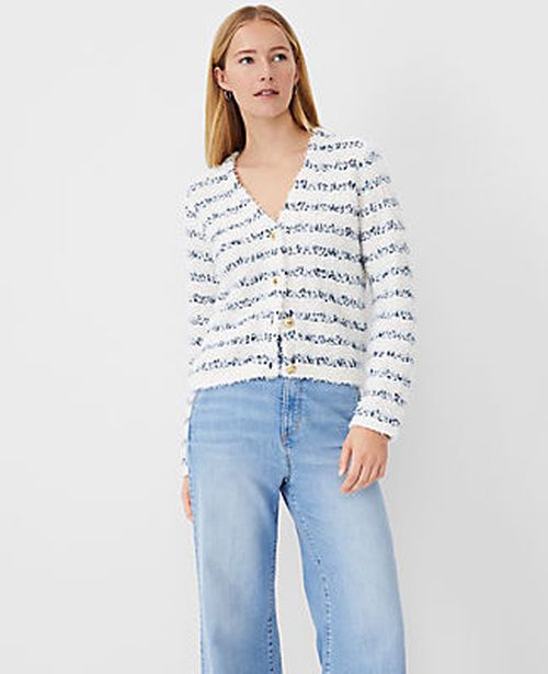 Ann Taylor Petite Tweedy V-Neck Sweater Jacket