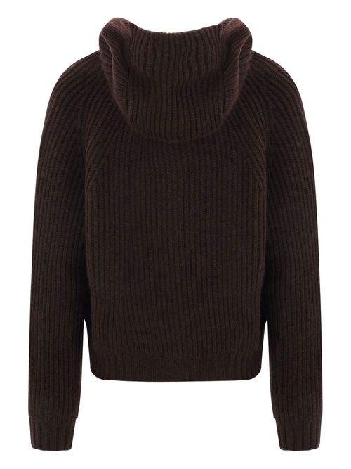 Hooded ribbed cardigan - Brown