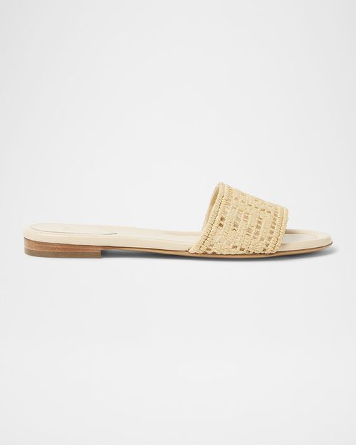 Sunshine FF Raffia Leather Slide Sandals