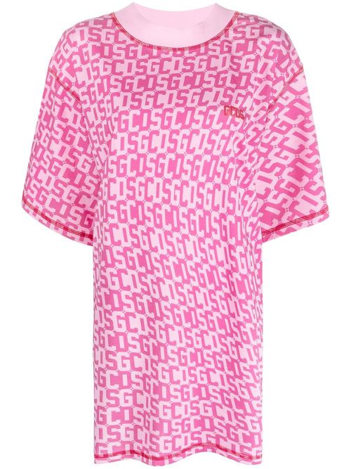 Monogram-print T-shirt dress - Pink