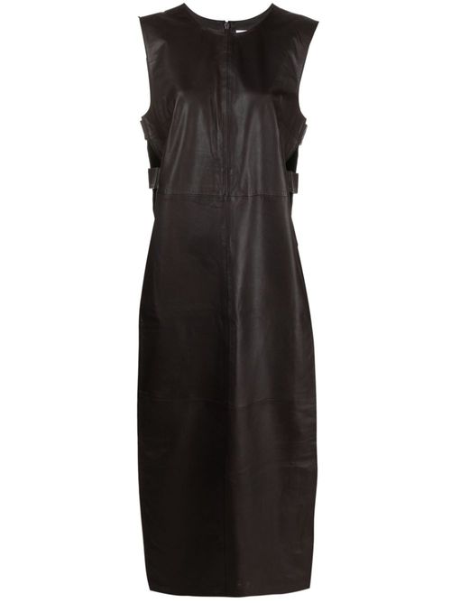 Adjustable-strap leather maxi vest - Brown