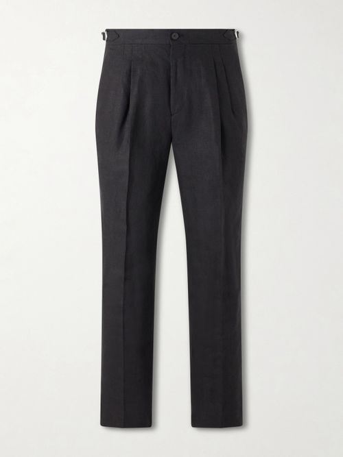 Straight-Leg Pleated Linen Trousers - Men - Black