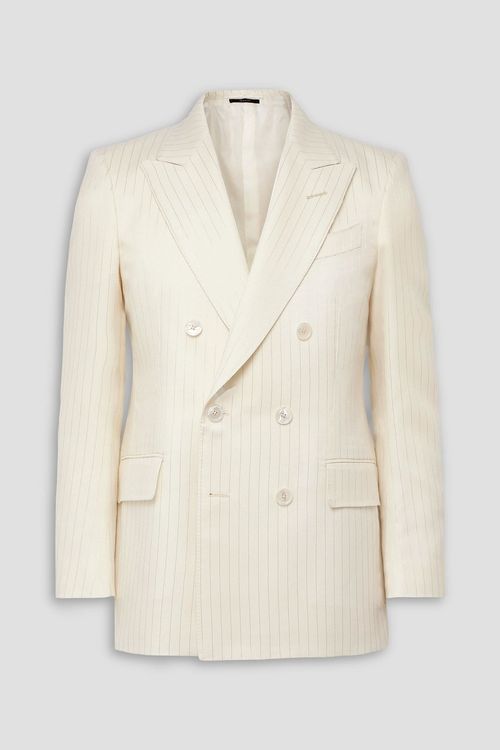 Dyllan double-breasted metallic striped wool-blend suit jacket - White - IT 52