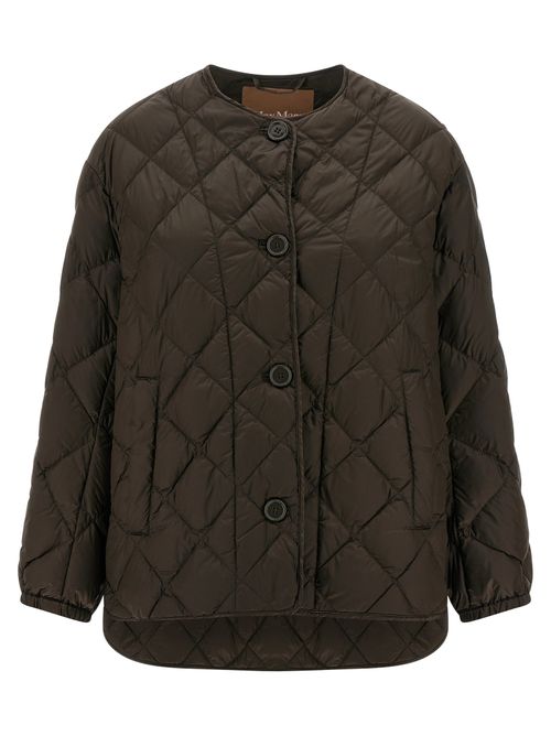 Quilted Diamond-Patterned Polyamide Down Jacket — Brown