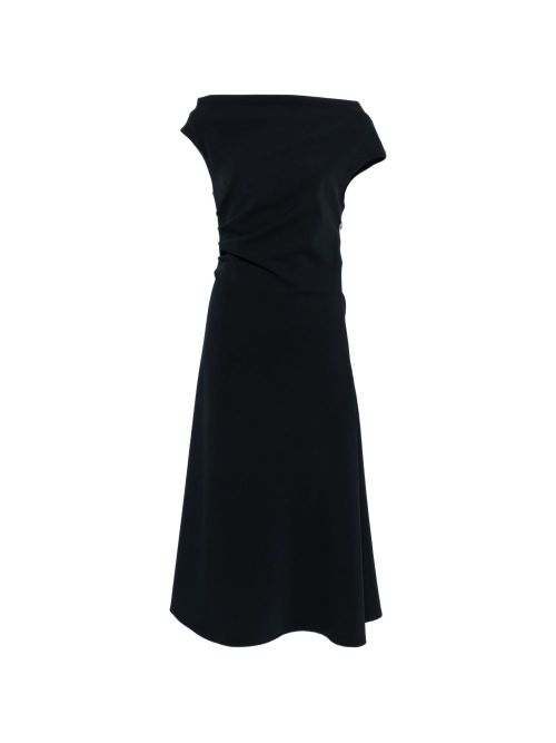 Draped Boat Neck Dress — Black