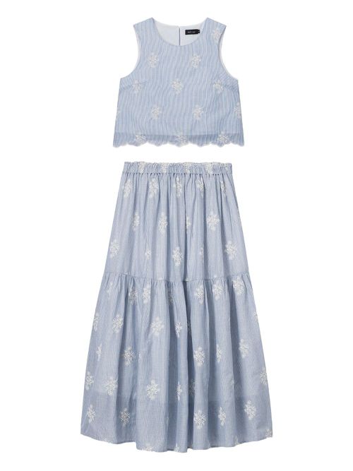 Embroidered crop top and tiered maxi skirt - Blue