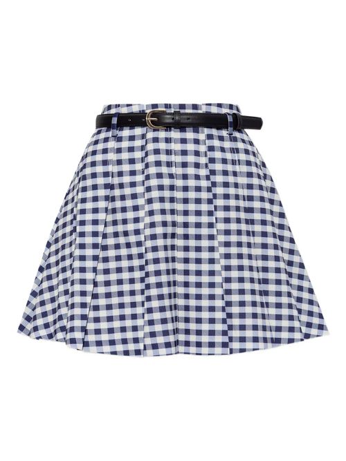 Gingham pleated mini skirt - Blue