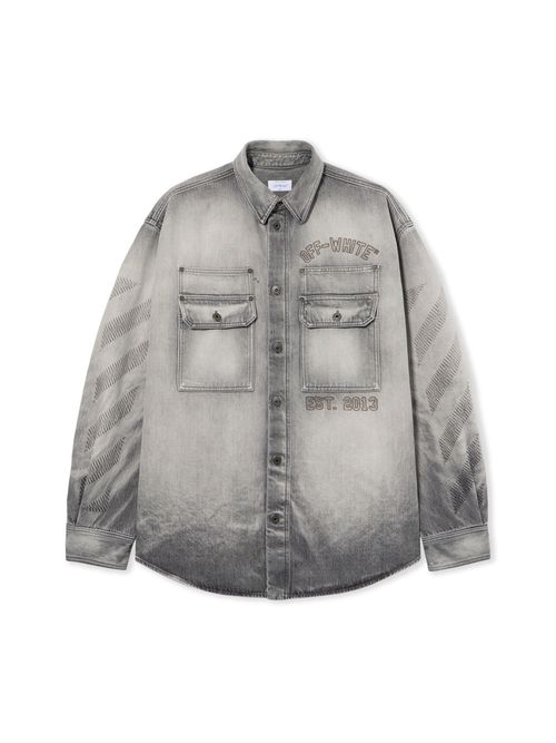Diagonal Embroidered Denim Military Overshirt - Male Denim Sun
