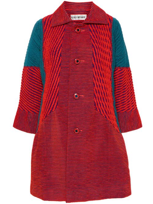 1990s colour-block ribbed coat - Red
