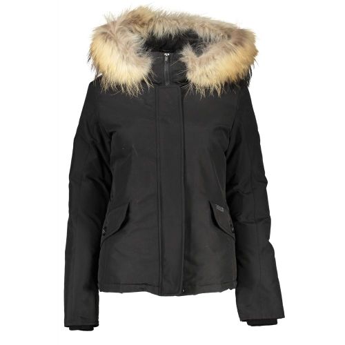 Removable Fur-Trimmed Hood Down Jacket — Black