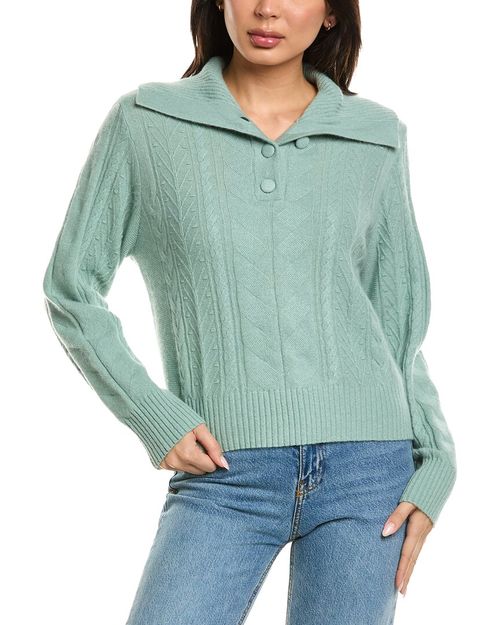 Mixed Cable Collared Button Up Cashmere Polo Sweater