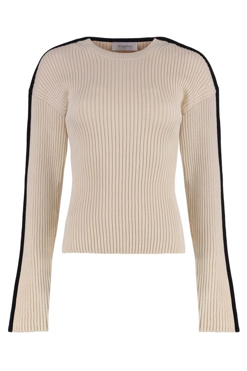Sporty Ribbed Knit Top with Crew Neck