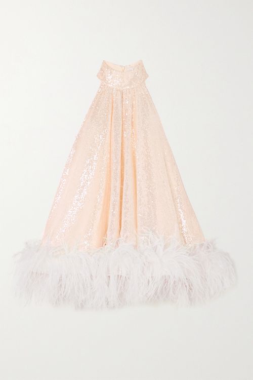 Cindy Feather-trimmed Sequined Tulle Mini Dress - Silver