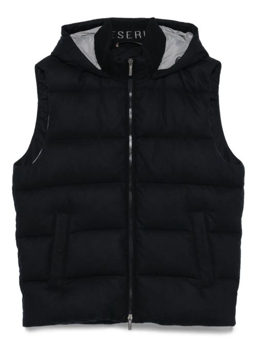 Cashmere-Blend Hooded Quilted Vest — Black