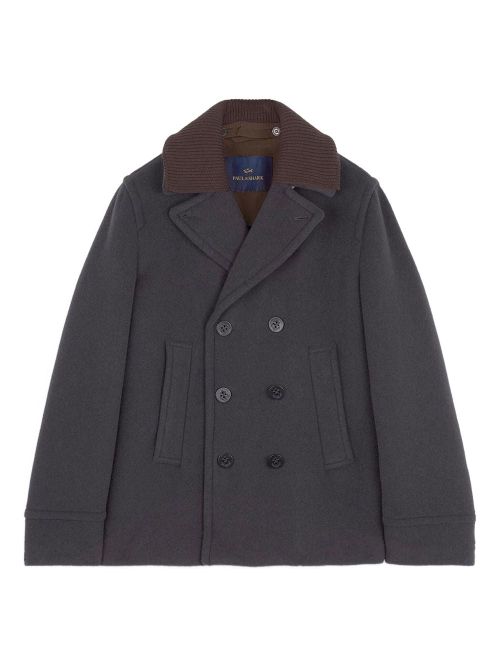 Double-Breasted Wool Peacoat with Ribbed Collar