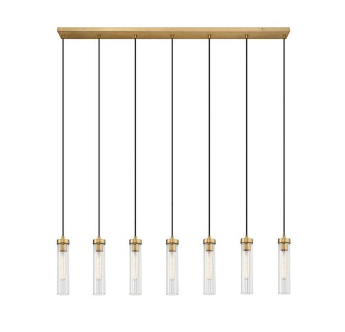 Rubbed Brass Linear Chandelier from the Beau Collection