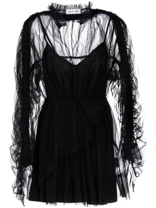 Tulle-panels mini dress - Black