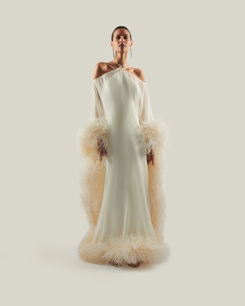 Feathered Sza Sza Spirito Kaftan in Ivory