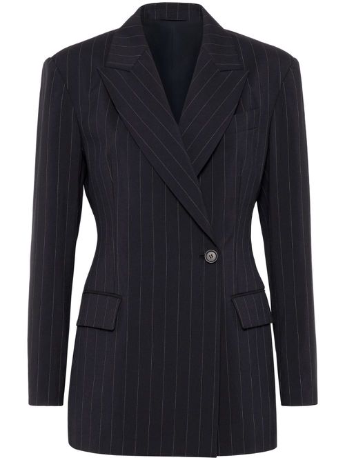 Pinstripe Monili-trim blazer - Blue