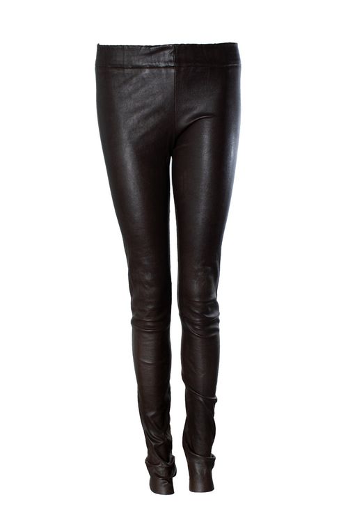 , dark brown leather leggings