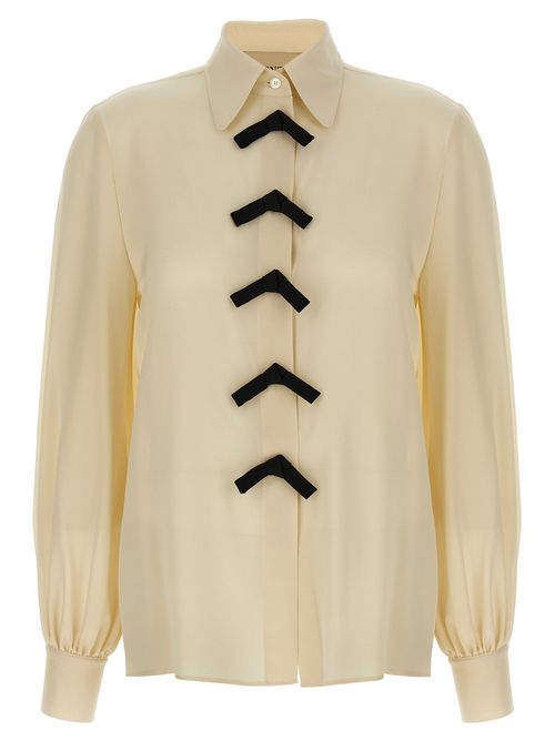 Silk Bow-Detail Blouse — Beige