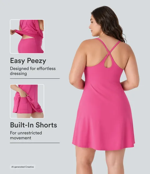 SoftlyZero™ Plush Active Plus Size Dress-Longer Length-Easy Peezy Edition Workout Dress - Fuchsia Purple