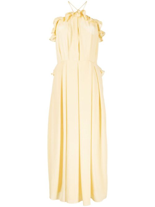 Halterneck ruffled midi dress - Yellow